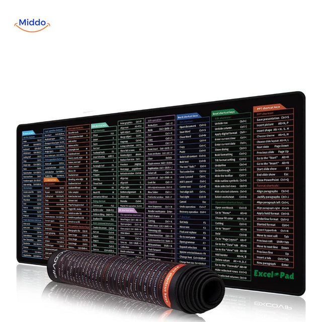 tapis de souris multifonction avec raccourcis clavier excel, word et photoshop, grand format pour le bureau