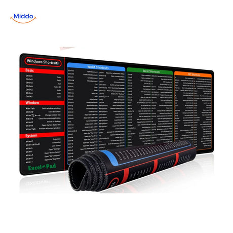 tapis de souris avec apercu complet des raccourcis windows, word, excel et powerpoint pour le bureau