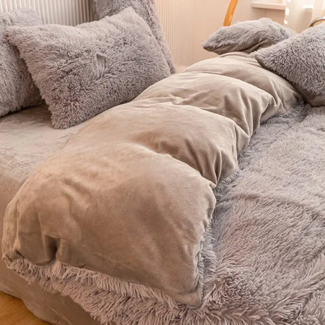 Parure de lit Teddy Fluffy en polaire, Gris taupe