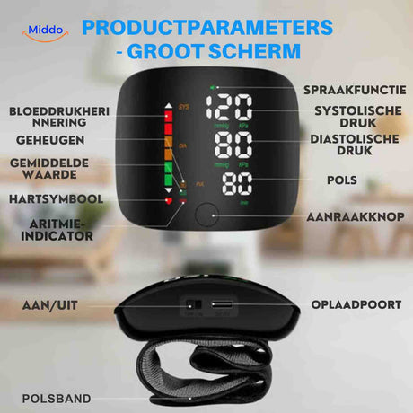 tensiomètre de poignet avec fiche des spécifications techniques détaillées