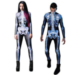 duo homme et femme portant chacun une tenue squelette 3d noire pour halloween