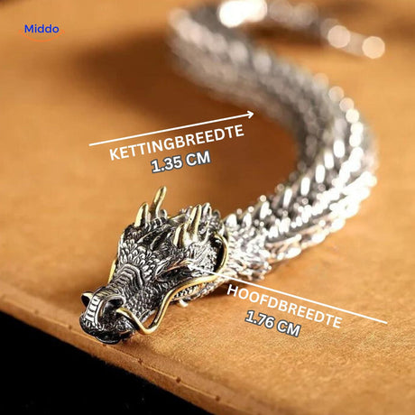 tête de dragon du bracelet posée sur une poterie sombre, rendu dramatique et artisanal