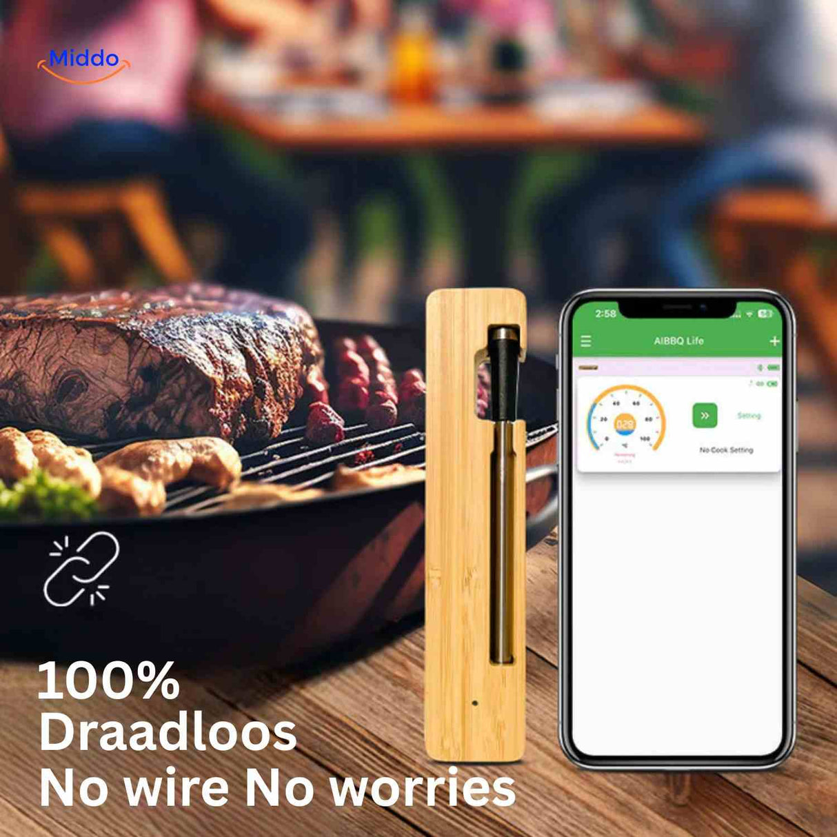 thermomètre à viande 100 % sans fil pour griller sans contrainte avec pilotage par application