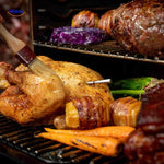 thermomètre à viande de précision inséré dans des aliments sur le grill pendant la cuisson