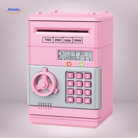 tirelire automatique modèle classique noir et argent, style coffre-fort smart ATM