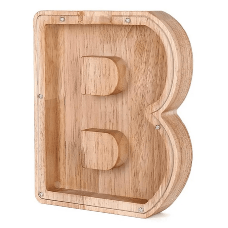 tirelire lettre B en bois sur fond blanc, cadeau éducatif pour enfant
