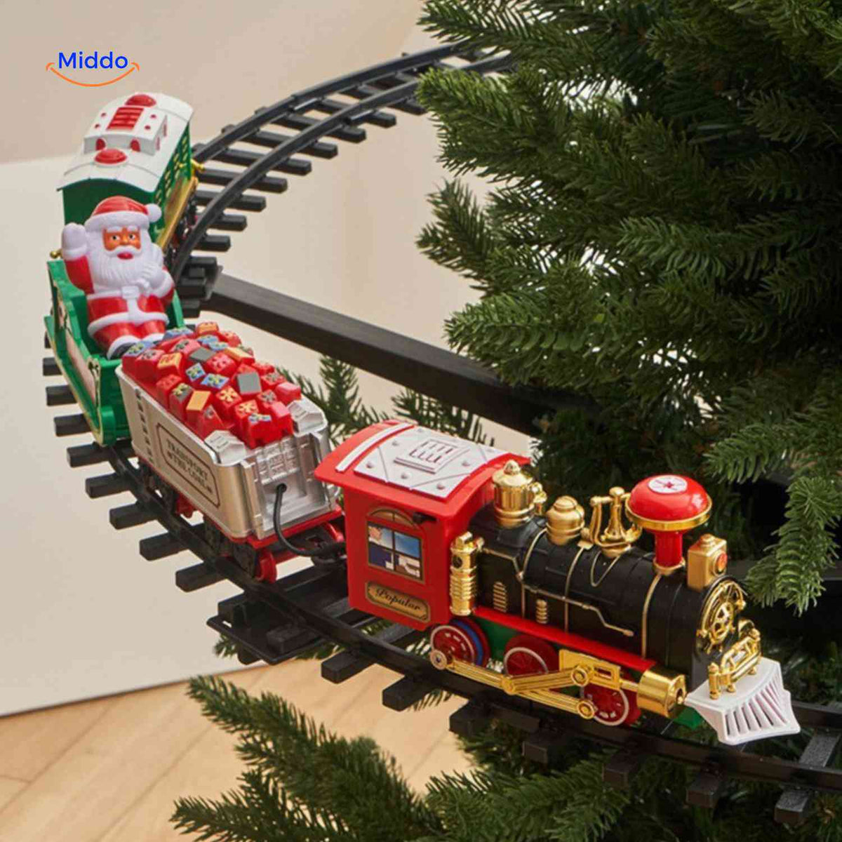 train de noël locomotive à vapeur, gros plan sur les détails de la motrice