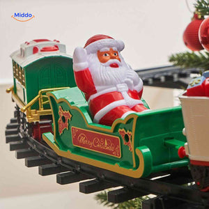 train de noël avec père noël dans son traîneau posé sur un wagon