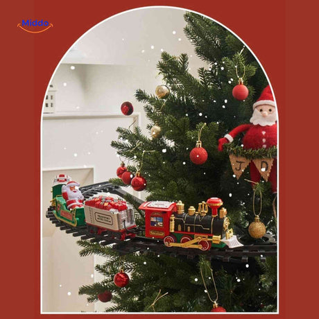 train de noël avec ses wagons et le père noël, vue de l'ensemble du set