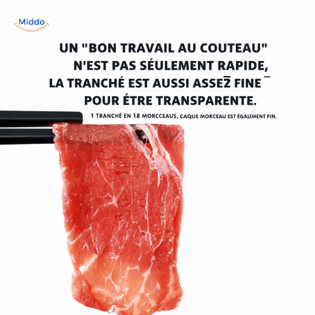 infographie mettant en avant les avantages du set de découpe à viande manuelle multifonction