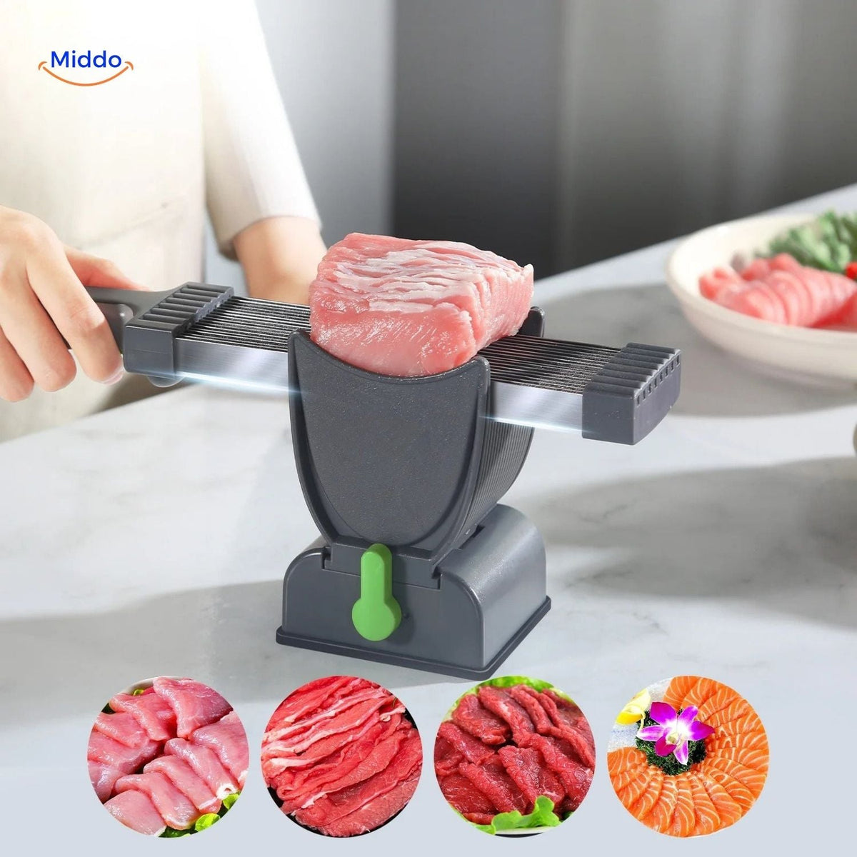 trancheuse à viande manuelle avec épaisseur réglable 2 mm et 4 mm pour tranches fines