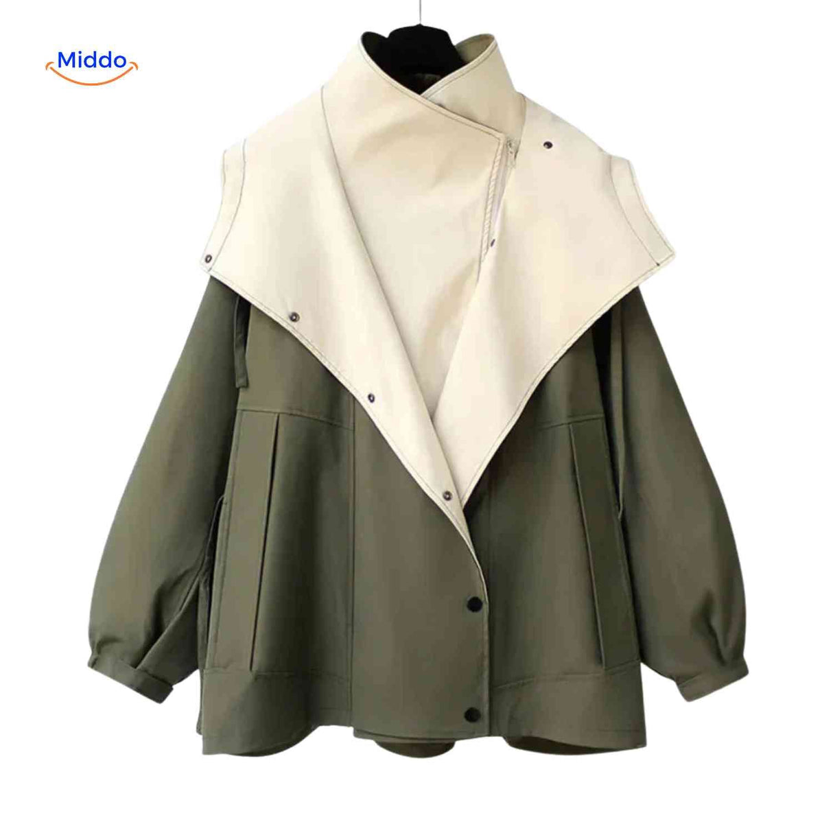 trench-coat vert col montant crème, veste déperlante oversize élégante femme