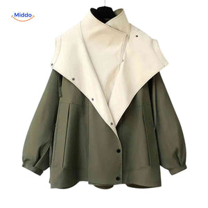trench-coat vert col montant crème, veste déperlante oversize élégante femme