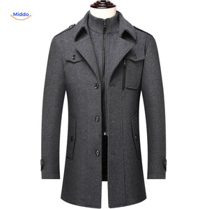 trench-coat en laine col double gris, style élégant pour homme