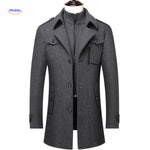 trench-coat en laine col double gris, style élégant pour homme