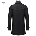 trench-coat en laine col double noir, silhouette structurée et moderne