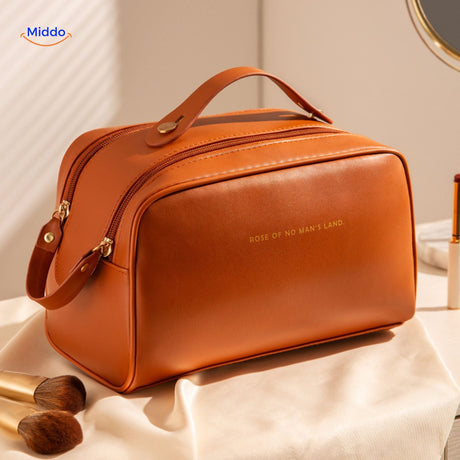 trousse de maquillage orange imperméable et multifonctions, parfaite pour le voyage