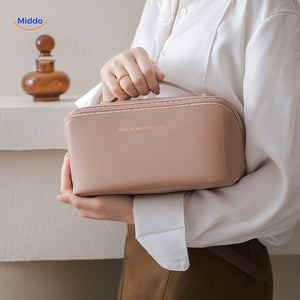 trousse de maquillage portable rose clair, légère et imperméable pour le quotidien et le voyage