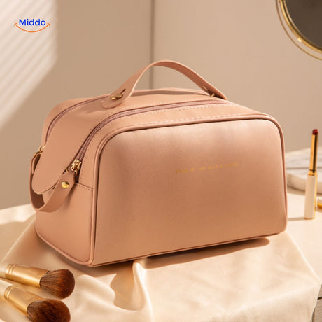 trousse de maquillage rose clair imperméable, idéale pour organiser ses essentiels beauté
