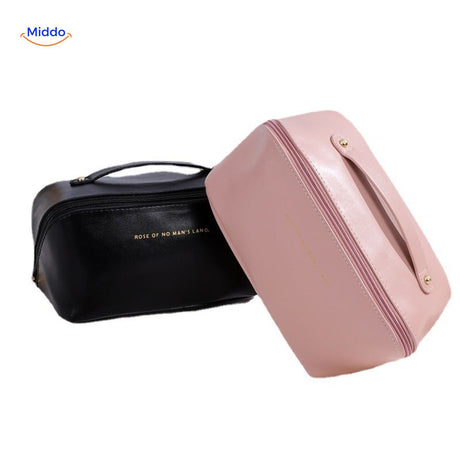 trousse de voyage imperméable en noir et rose, grande capacité, fermeture éclair dorée