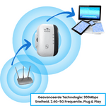 WiFi-repeater met signaalbereik, router en apparaten illustratie