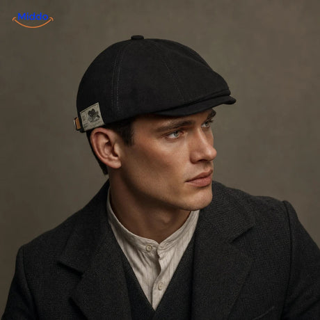 Casquette plate Urban Heritage noire portée par un homme