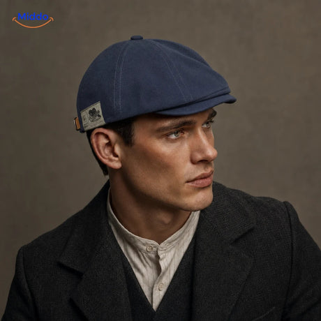 Casquette plate Urban Heritage bleue portée par un homme