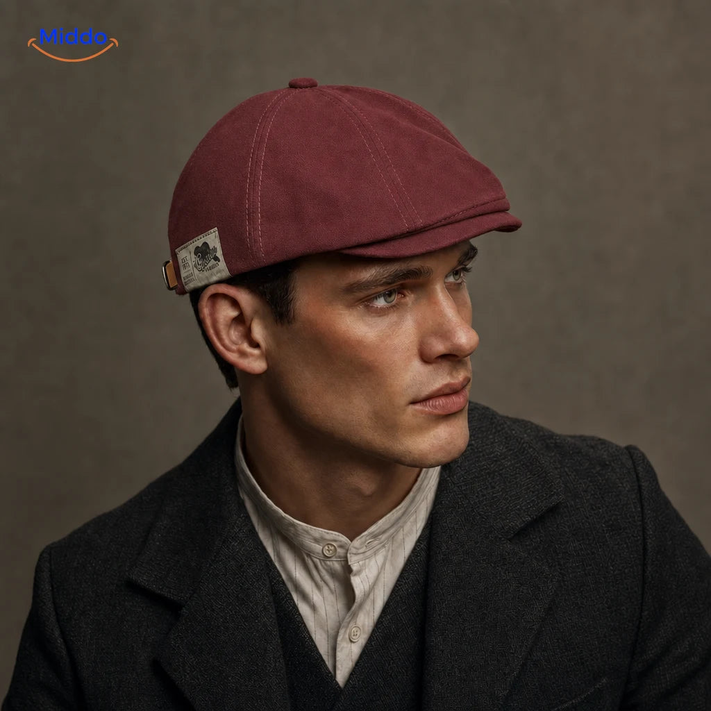 Casquette plate Urban Heritage rouge portée par un homme
