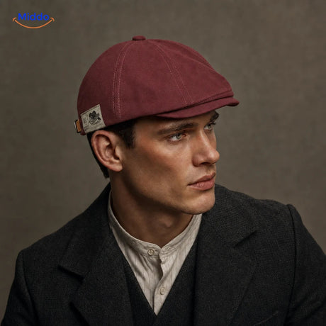Casquette plate Urban Heritage rouge portée par un homme