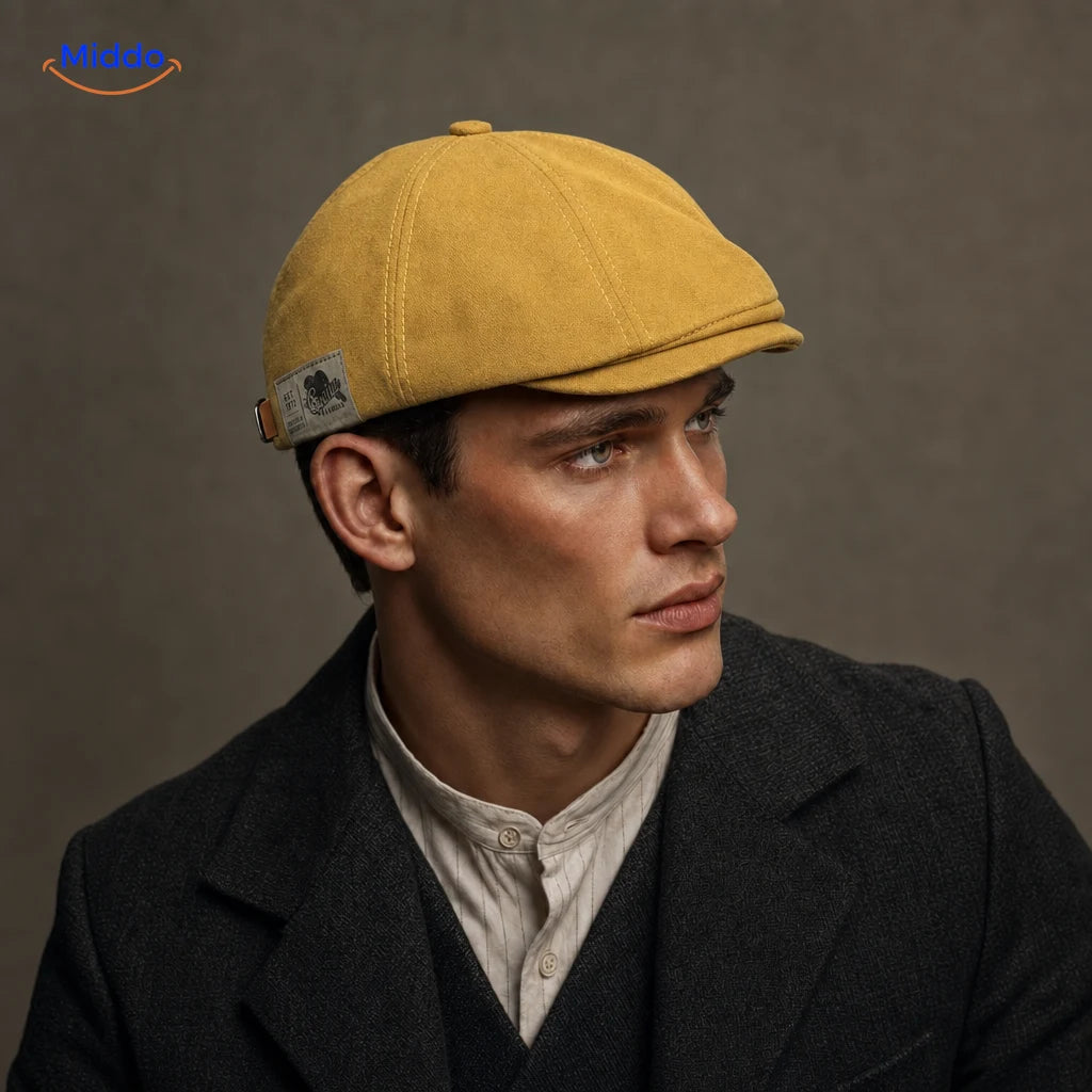 Casquette plate Urban Heritage jaune portée par un homme