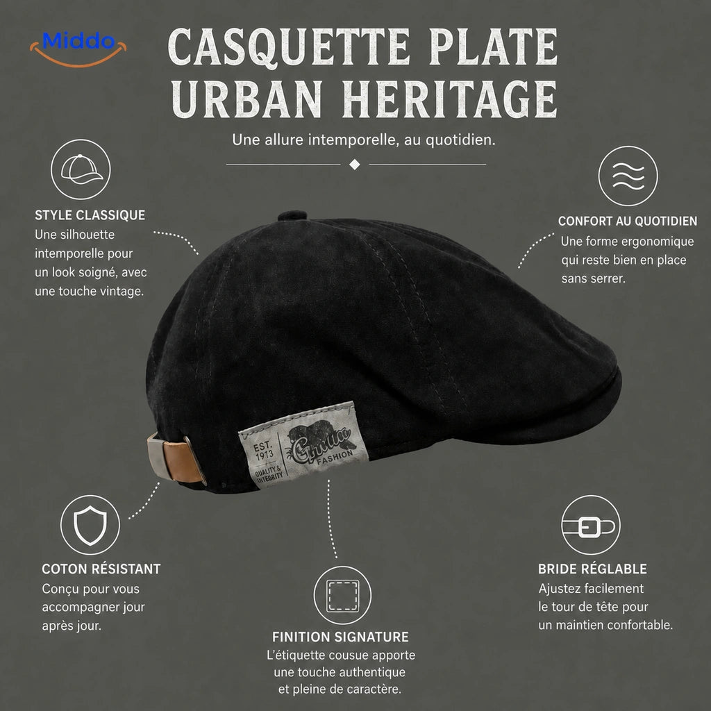 Infographie française des atouts de la casquette plate Urban Heritage