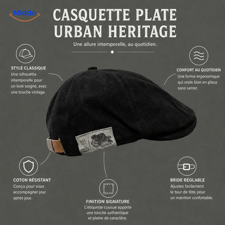 Infographie française des atouts de la casquette plate Urban Heritage