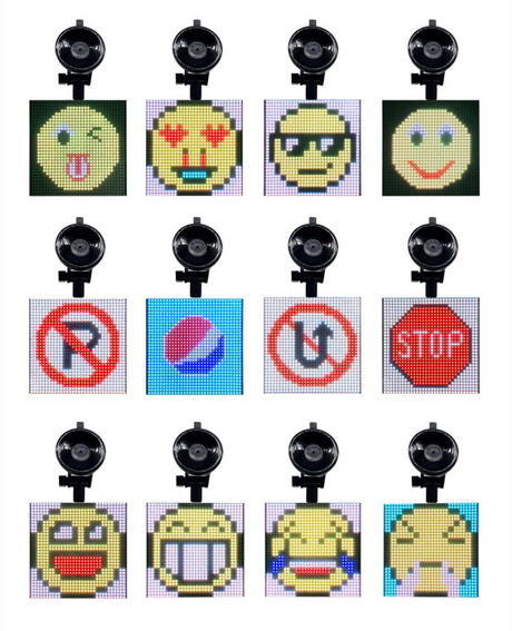 variantes d'emojis pixel pour vitre de voiture sur fond blanc