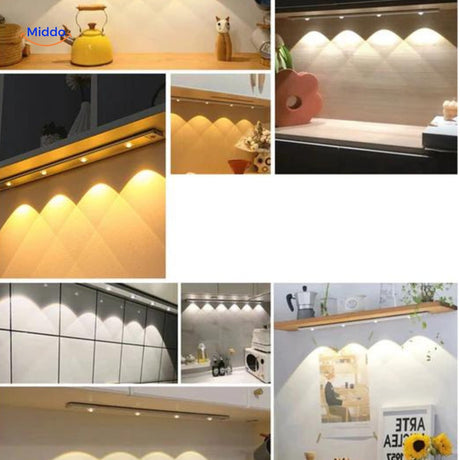 veilleuse LED design slim en situation dans un intérieur maison moderne, ambiance lumineuse douce