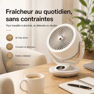 ventilateur compact silencieux sur un bureau, idéal pour un refroidissement rapide