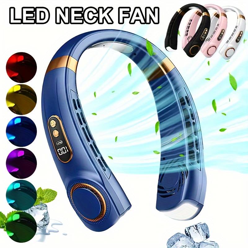 ventilateur de cou avec éclairage LED, bandeau flexible, disponible en plusieurs coloris
