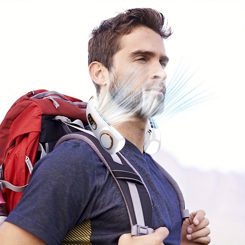 ventilateur de cou portable blanc, léger et puissant, idéal pour les activités en plein air