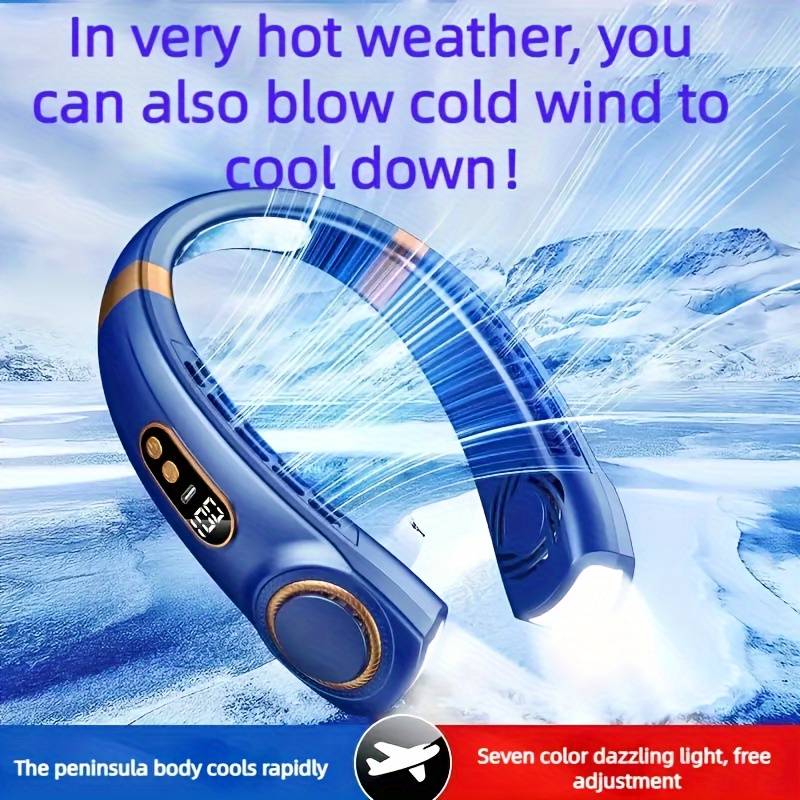 ventilateur de cou bleu rechargeable offrant un flux d'air intense pour les modes de vie actifs