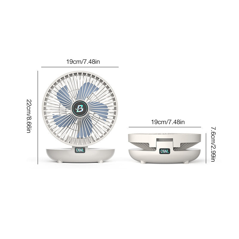 schéma des dimensions du ventilateur compact et pliable avec cotes en centimètres