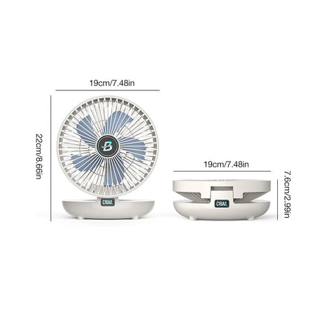 schéma des dimensions du ventilateur compact et pliable avec cotes en centimètres