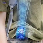ventilateur de hanche portable en situation, se fixe à la ceinture pour un confort en extérieur
