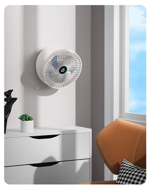 ventilateur monté au mur dans un salon moderne, installation propre et discrète