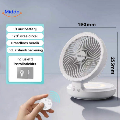 ventilateur orientable blanc avec télécommande et fiche technique des spécifications