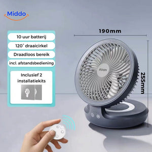 ventilateur orientable gris avec télécommande et aperçu des caractéristiques techniques