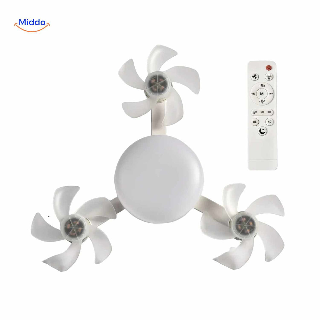 version compacte de la lampe ventilateur avec trois pales et télécommande
