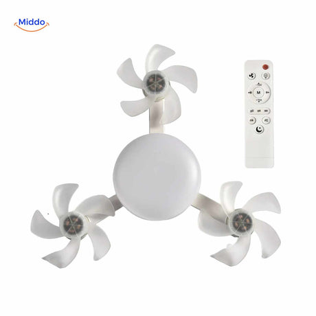 version compacte de la lampe ventilateur avec trois pales et télécommande