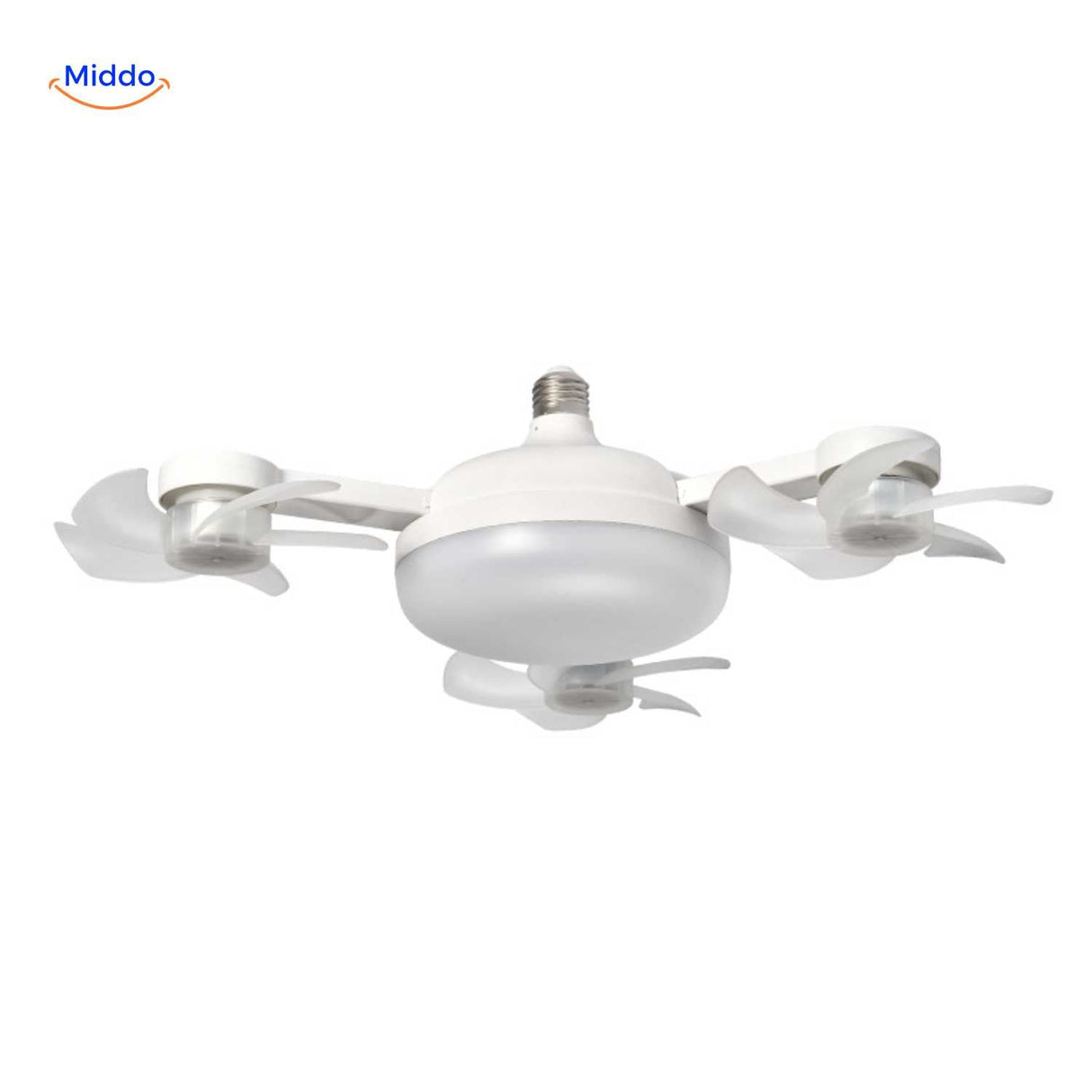 ventilateur de plafond à quatre pales compatible culot E27, vue d'ensemble