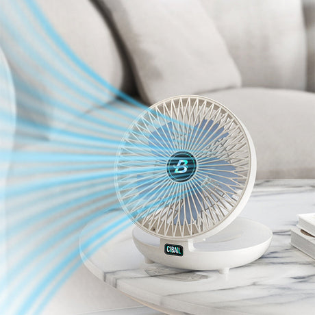 ventilateur puissant projetant un fort flux d'air dans un salon