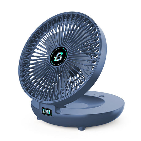 ventilateur silencieux coloris bleu sur fond blanc, vue de face