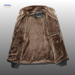 intérieur de la veste en cuir avec doublure en fourrure douce, confort et chaleur assurés